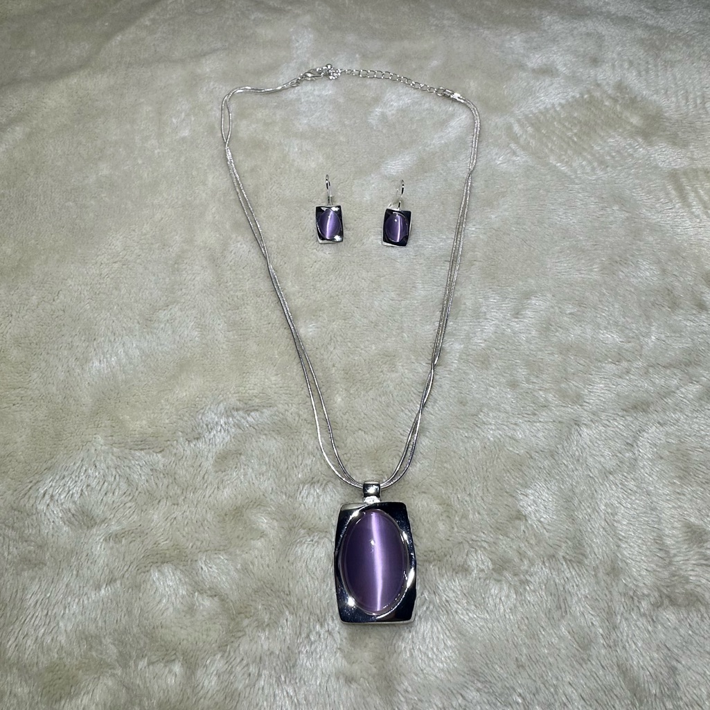 Kim Rogers Purple Stone And Silver Colored Necklace Set